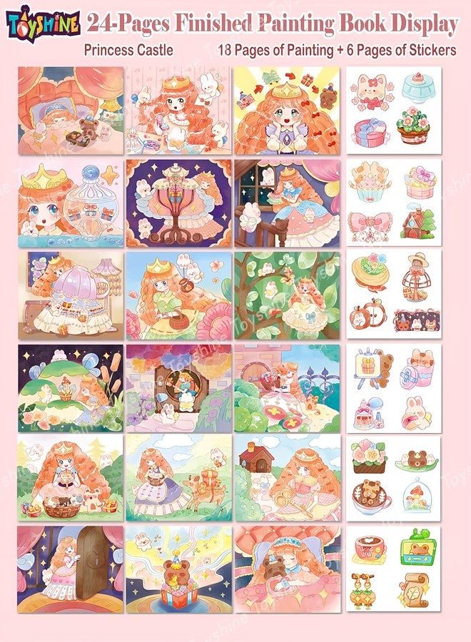 توي شاين مجموعة توي شاين من كتابين للرسم بالألوان المائية برسومات كرتونية، مزودة بفرشاة ومجموعة ألوان من 12 قطعة، مثالية للمبتدئين في الرسم، هدايا تذكارية لأعياد الميلاد، هدايا للحفلات، مجموعات تعليمية للأطفال من عمر 3 سنوات فما فوق - Image 3